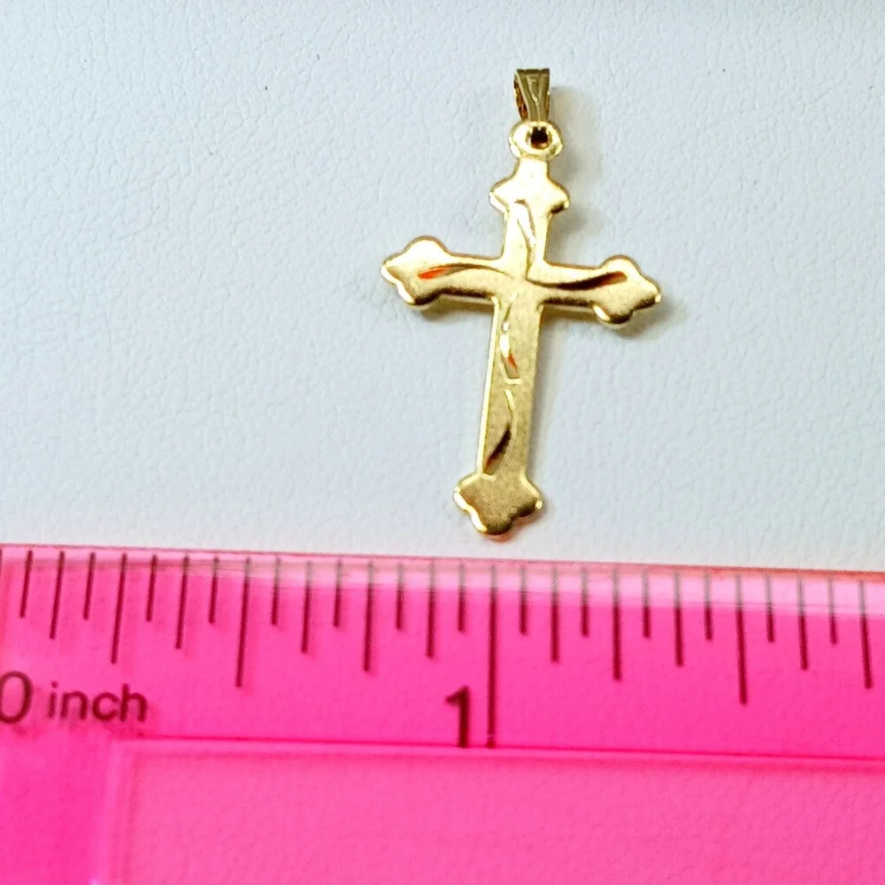 Karatbond Vintage Gold Y2K Diamond Cut Cross Necklace Pendant Made USA NOS New
